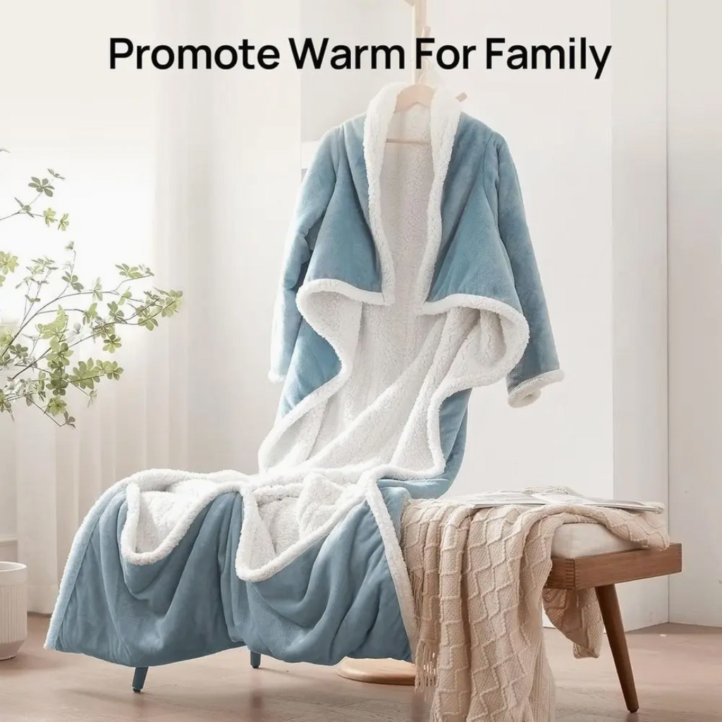 Ultra-Soft Wearable Blanket with Sleeves & Foot Pocket – 6 Heat Levels