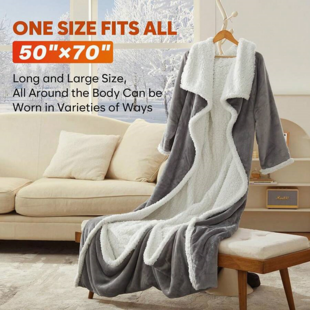 Ultra-Soft Wearable Blanket with Sleeves & Foot Pocket – 6 Heat Levels