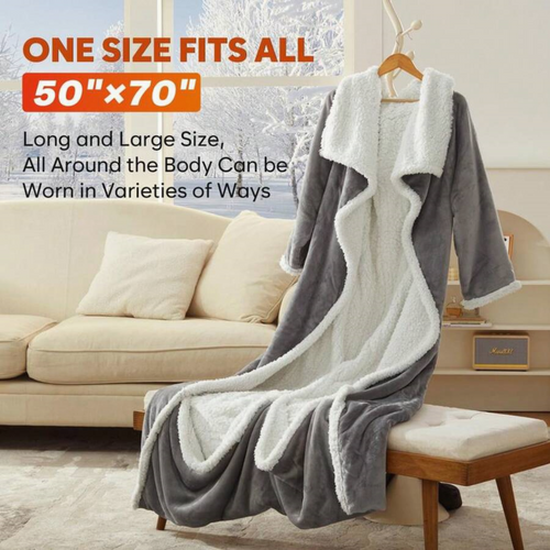 Ultra-Soft Wearable Blanket with Sleeves & Foot Pocket – 6 Heat Levels